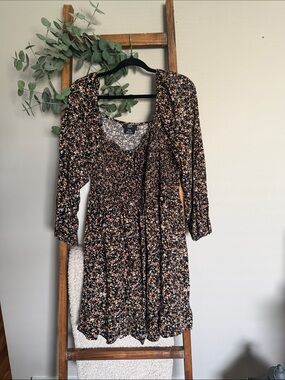 CCX Black Floral Long Sleeve Smocked Dress